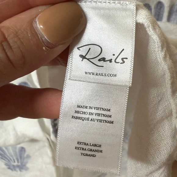 Rails Jamie Blue Seashells Button Down Short Sleeve Linen Shirt Size XL - Picture 9 of 10